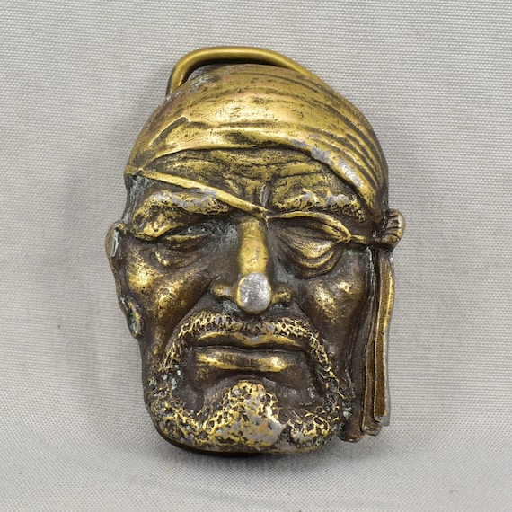 Vintage 1977 Bergamot Brass Works Pirate Belt Buckle Bearded Man Face Collectible
