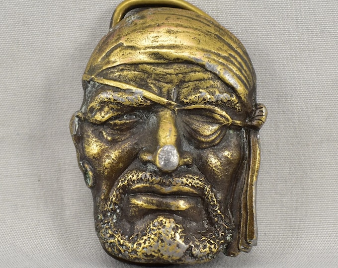 Vintage 1977 Bergamot Brass Works Pirate Belt Buckle Bearded Man Face Collectible