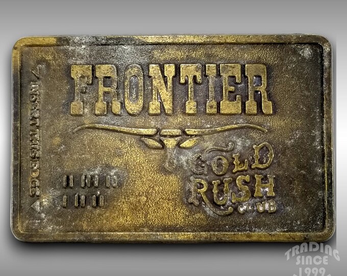 Vintage Belt Buckle Frontier Gold Rush Club Longhorn Western Pioneer Gold Color