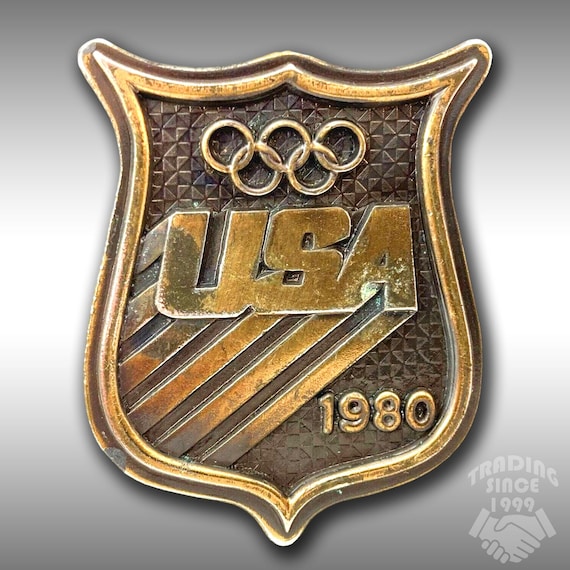 Belt Buckle 1980 USA Olympics The XIII Olympic Winter Games Gold Color USA