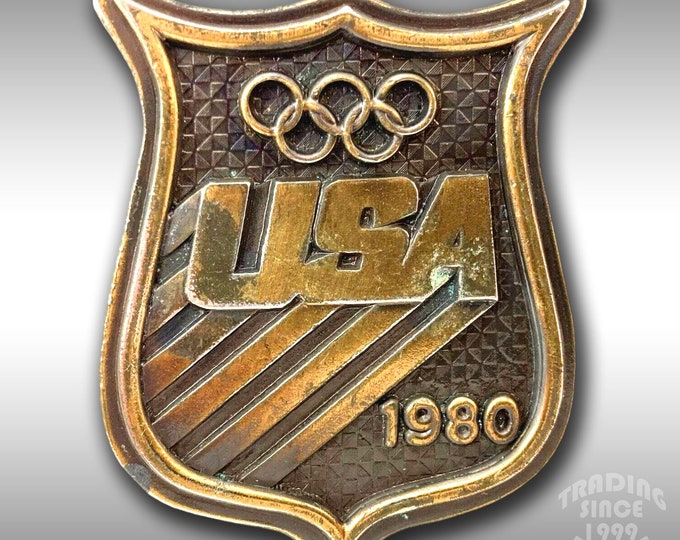 Belt Buckle 1980 USA Olympics The XIII Olympic Winter Games Gold Color USA