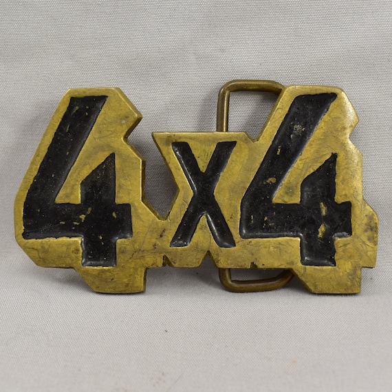 Vintage 4X4 Solid Brass Belt Buckle Made In Taiwan R.O.C.