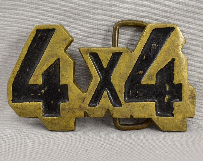 Vintage 4X4 Solid Brass Belt Buckle Made In Taiwan R.O.C.