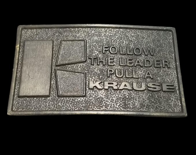 Vintage Belt Buckle Solid Brass Krause Plow Corporation USA Made By Lewis Corp