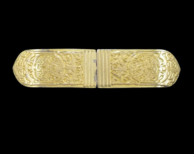 Gay Boyer Two Piece Belt Buckle, Gold Tone Scroll Design for Women