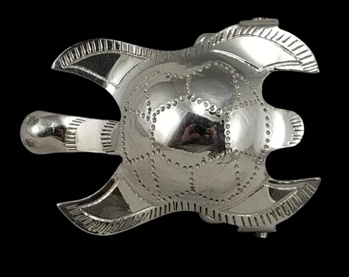 Belt Buckle Sea Turtle Unbranded Silver Tone Stamped Metal Nautical Animal