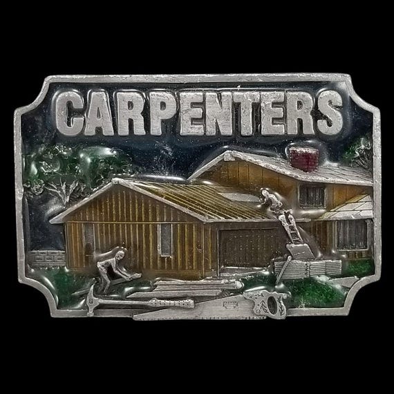Vintage Carpenters Belt Buckle F-80 Made in USA Pewter Novelty Construction
