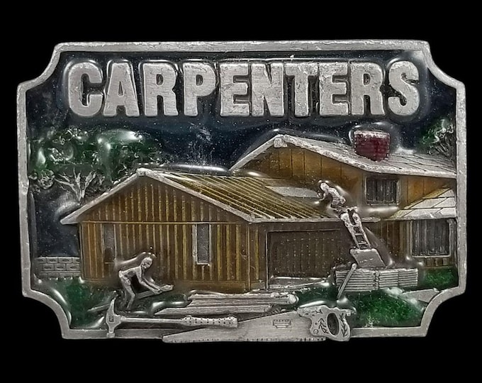 Vintage Carpenters Belt Buckle F-80 Made in USA Pewter Novelty Construction