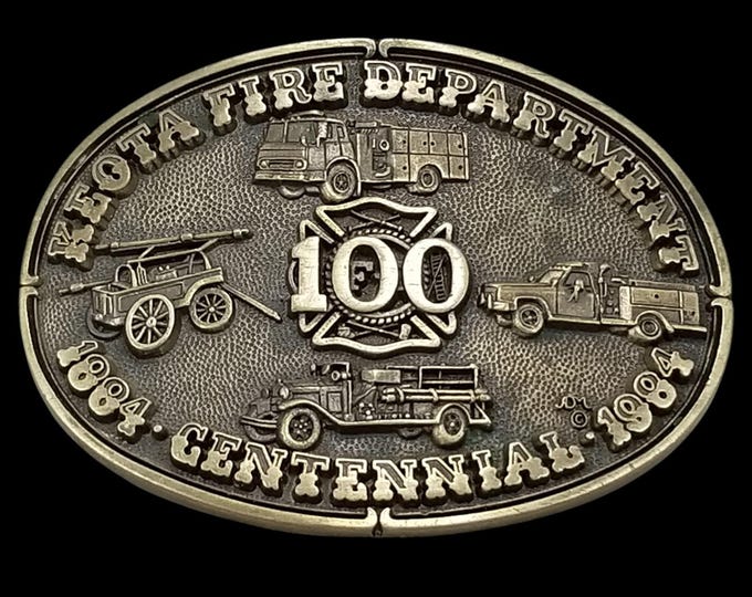 Vintage Brass Firefighter Belt Buckle - Centennial Keota Fire Department 1884-1984