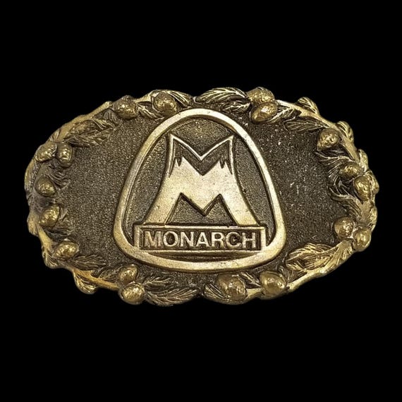 Vintage 1978 Monarch Belt Buckle Adezy Denver Solid Brass Mountain Logo USA Made