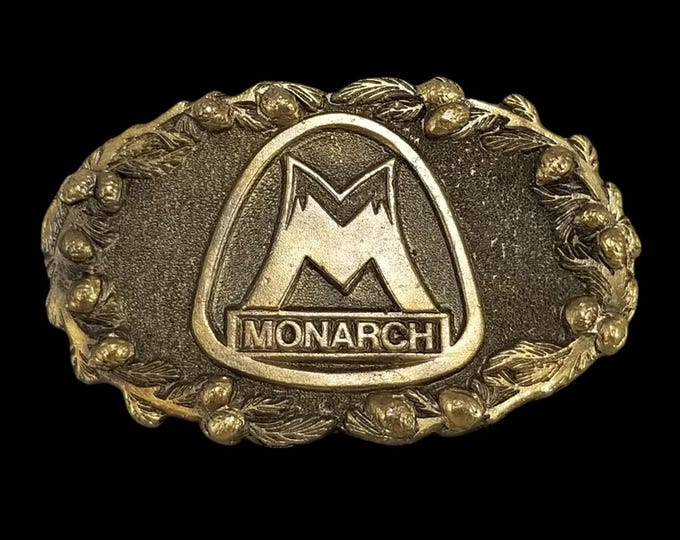 Vintage 1978 Monarch Belt Buckle Adezy Denver Solid Brass Mountain Logo USA Made