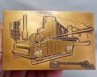 Vintage Belt Buckle Tabor Machine Company Bronze Color Heavy