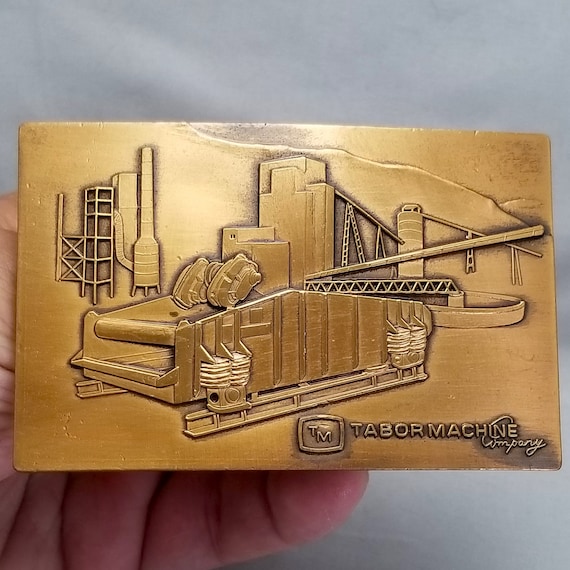 Vintage Belt Buckle Tabor Machine Company Bronze Color Heavy
