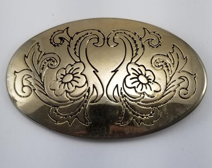 Vintage Belt Buckle Engraved Heart Floral Design Filigree Faint Western Gift