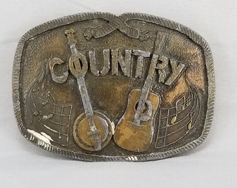 Vintage Gürtelschnalle 1976 Country Musik Musiker Banjo Gitarre USA Made