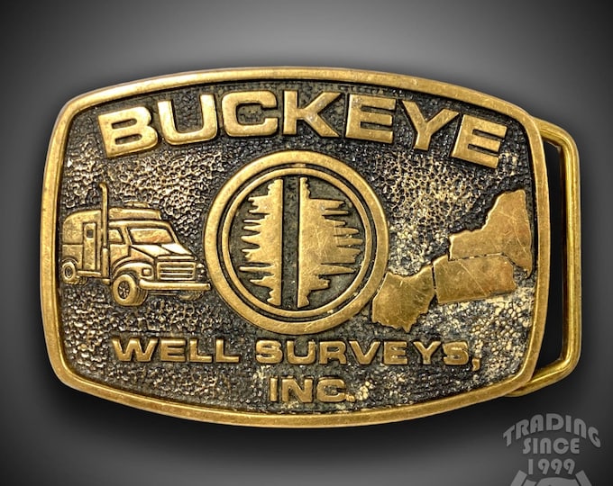 Vintage Belt Buckle Solid Brass Buckeye Well Surveys Inc  Made In The USA