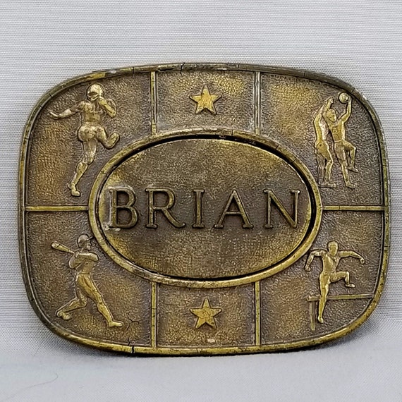 Vintage Belt Buckle 1977 Brian Name Sports Star F… - image 1