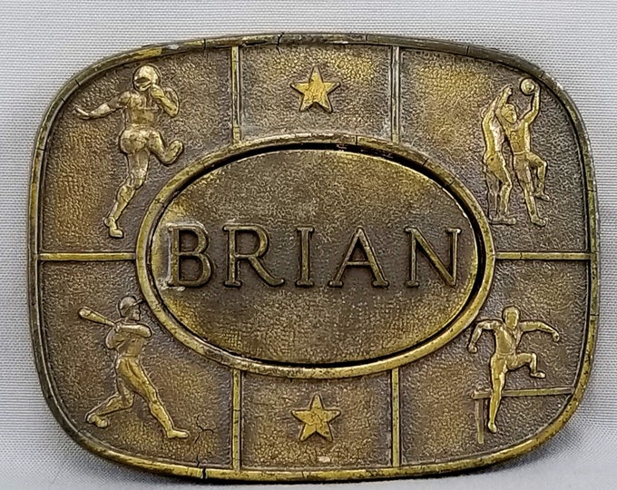 Belt Buckle 1977 Brian Name Sports Star Football Basketball Baseball Hurtles
