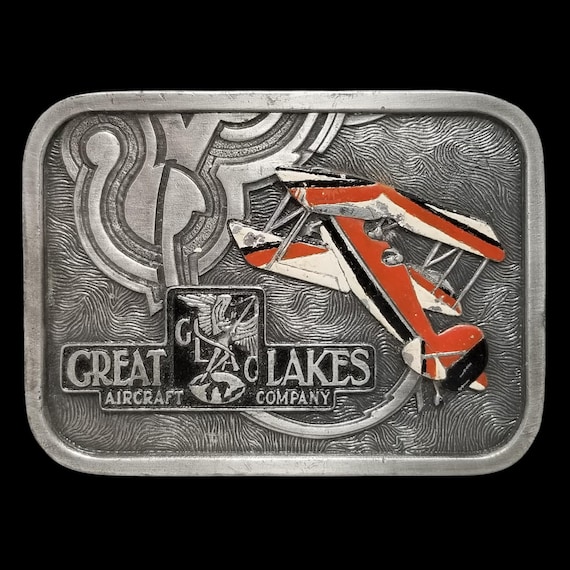 1976 Lakes Aircraft Biplane Belt Buckle, Bergamot Brass Works