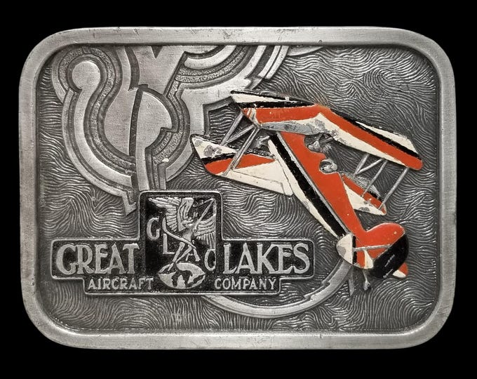 1976 Lakes Aircraft Biplane Belt Buckle, Bergamot Brass Works