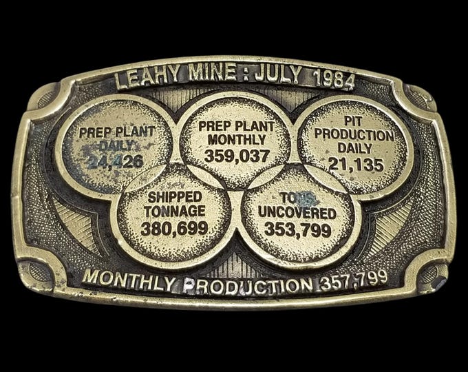 Vintage Leahy Mine Belt Buckle – July 1984 Amax Coal Company Solid Brass USA