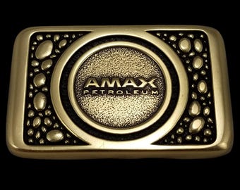 Vintage Solid Brass Belt Buckle by Synanon - Rare Collectible AMAX Petroleum