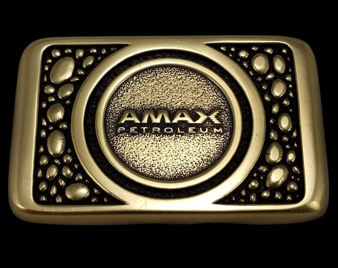 Vintage Solid Brass Belt Buckle by Synanon - Rare Collectible AMAX Petroleum