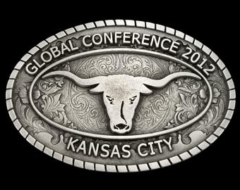 Hebilla de cinturón de la Conferencia Global 2012: novillo Longhorn de Kansas City, peltre macizo