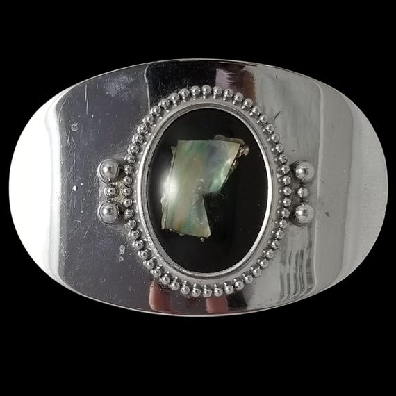Vintage Belt Buckle Abstract Agate Chrome Shiny Mirror-Like Western Silver Color