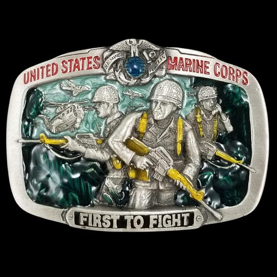 United States Marine Corps First to Fight Belt Buckle USMC Vintage 1982 Pewter