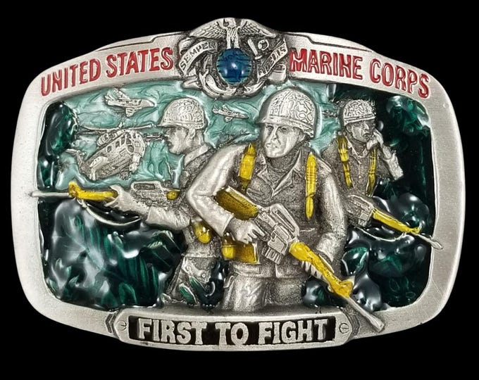 United States Marine Corps First to Fight Belt Buckle USMC Vintage 1982 Pewter