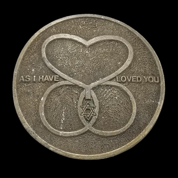 Vintage Belt Buckle Heart Infinity Symbol Star of David Religious Phrase