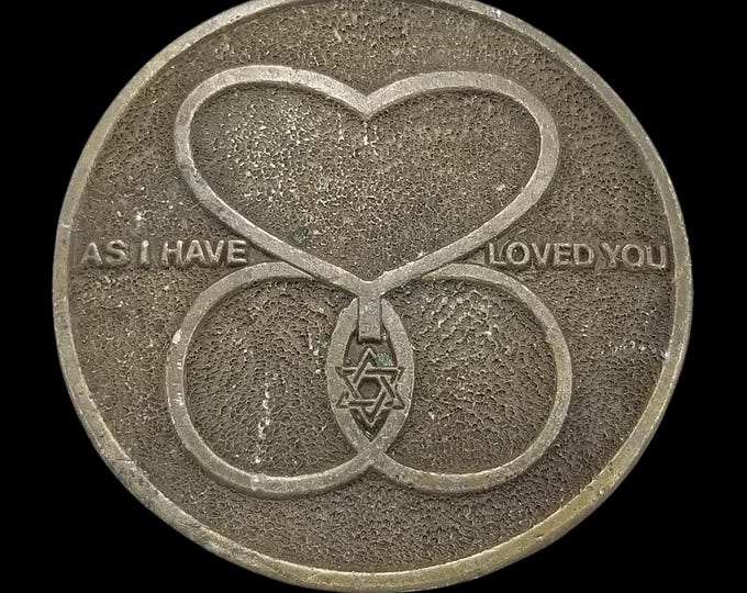 Vintage Belt Buckle Heart Infinity Symbol Star of David Religious Phrase