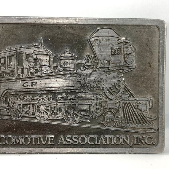 Vintage Belt Buckle Pacific Locomotive Association 233 Train Steam Engine View 5