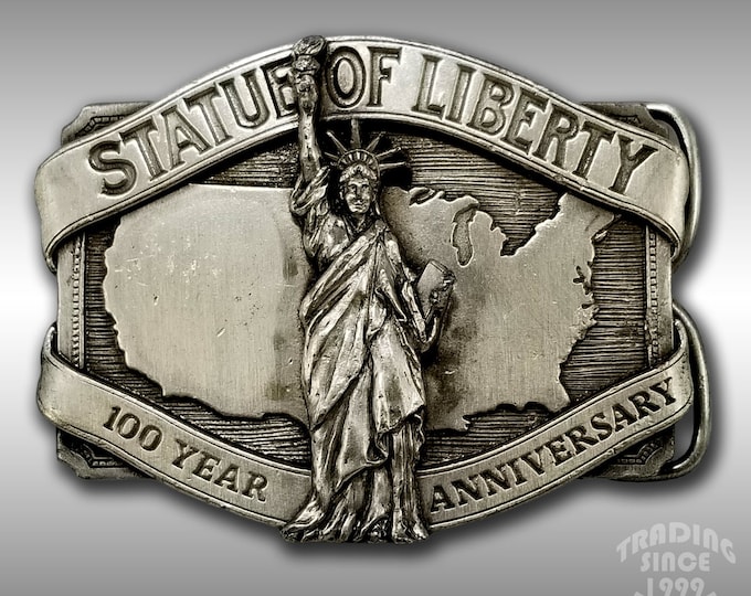 1984 Statue of Liberty Belt Buckle –100 Year Anniversary USA with Built-In Stand