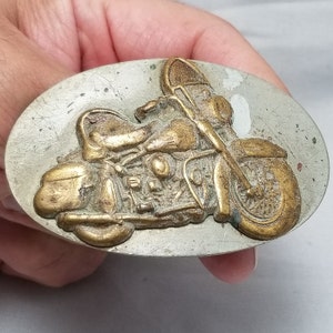 Belt Buckle 1970 Harley-Davidson FL Model 1950s Style Motorcycle Nickel Silver