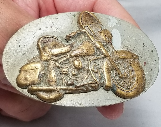Vintage Nickel Silver Harley Davidson FL 1950s Style Motorcycle Belt Buckle Bike