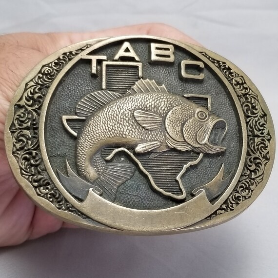 TABC Texas Anglers Bass Club Brass Belt Buckle Fishing Western Style