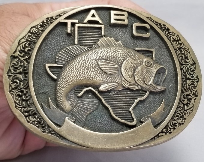 TABC Texas Anglers Bass Club Brass Belt Buckle Fishing Western Style