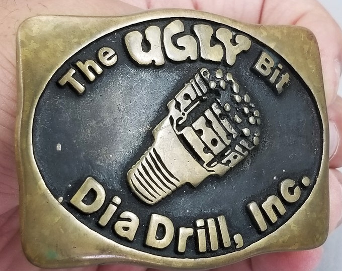 Vintage Belt Buckle 1981 Brass The Ugly Bit Dia Drill Inc USA Made By Anacortes