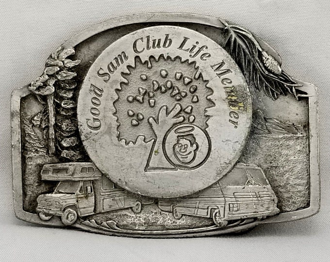 Vintage Good Sam Club Life Member Special Edition Pewter Belt Buckle RV Camper