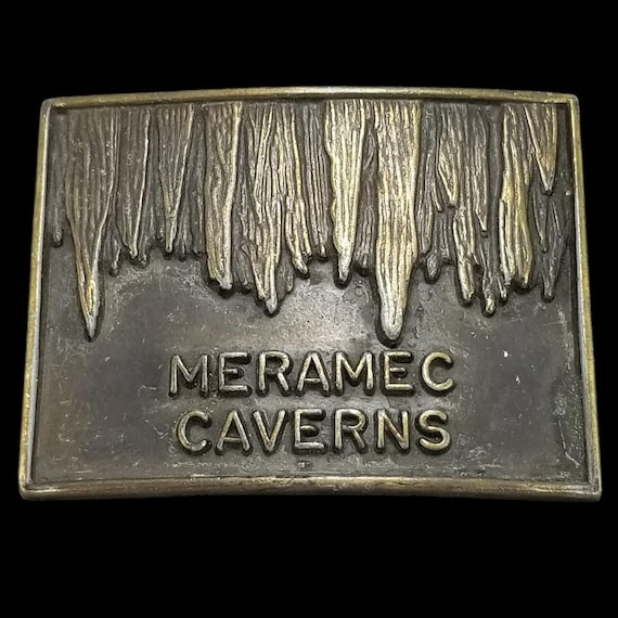 Vintage Meramec Caverns Souvenir Belt Buckle Gold Tone Speleothem