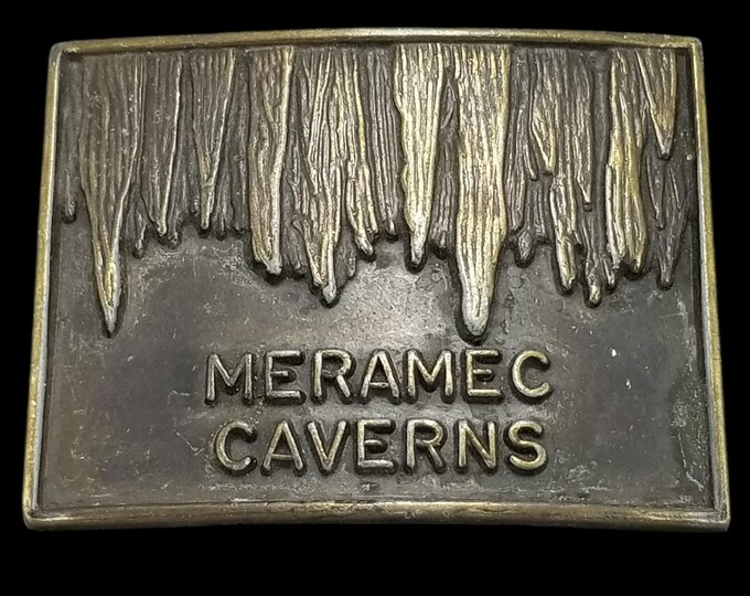 Vintage Meramec Caverns Souvenir Belt Buckle Gold Tone Speleothem