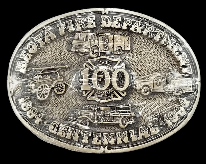 NEW Keota Fire Department Centennial 1884-1984 Solid Brass Belt Buckle Vintage