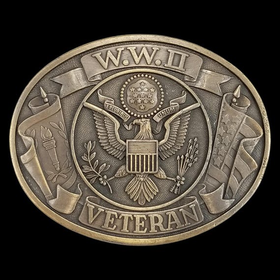 WWII Veteran Belt Buckle US Military Eagle Emblem USA Made