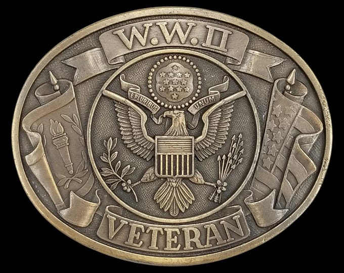 WWII Veteran Belt Buckle US Military Eagle Emblem USA Made