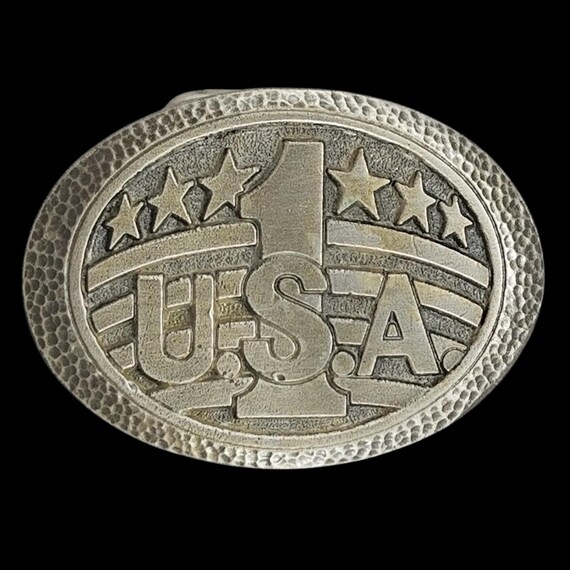 Vintage USA Number 1 Patriotic Small Belt Buckle 1984 Collectible Metal