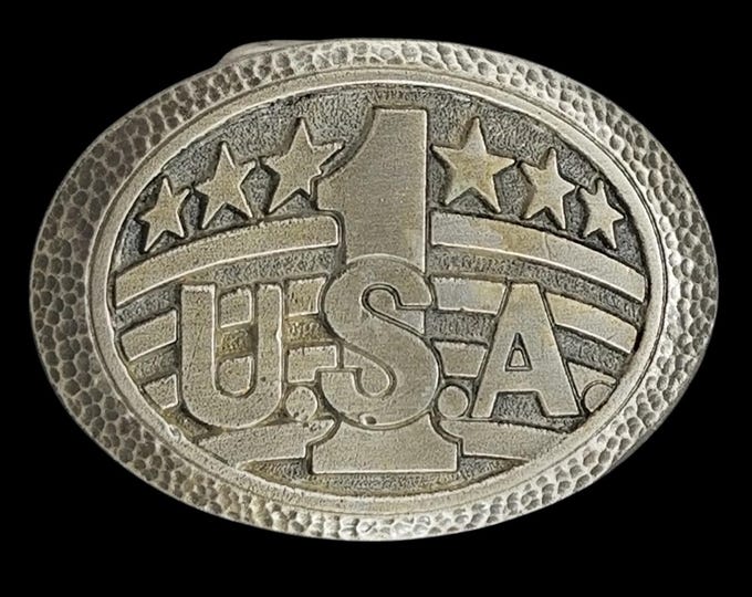 Vintage USA Number 1 Patriotic Small Belt Buckle 1984 Collectible Metal