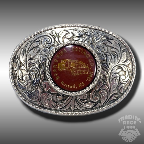 Belt Buckle Bean's Pipe Testing Co, Inc. Russell, Kansas Silver Color Oval Weste
