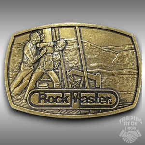 Vintage Belt Buckle Rock Master Oil Industry Oilers Pipers Piping USA Made